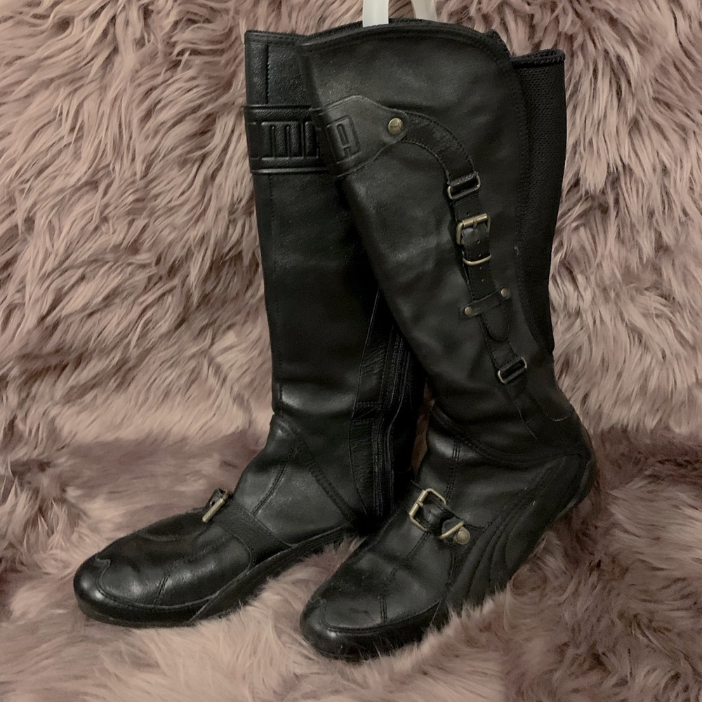 Puma Berlin Leather Knee Boots Black Size 6 1/2 6.5